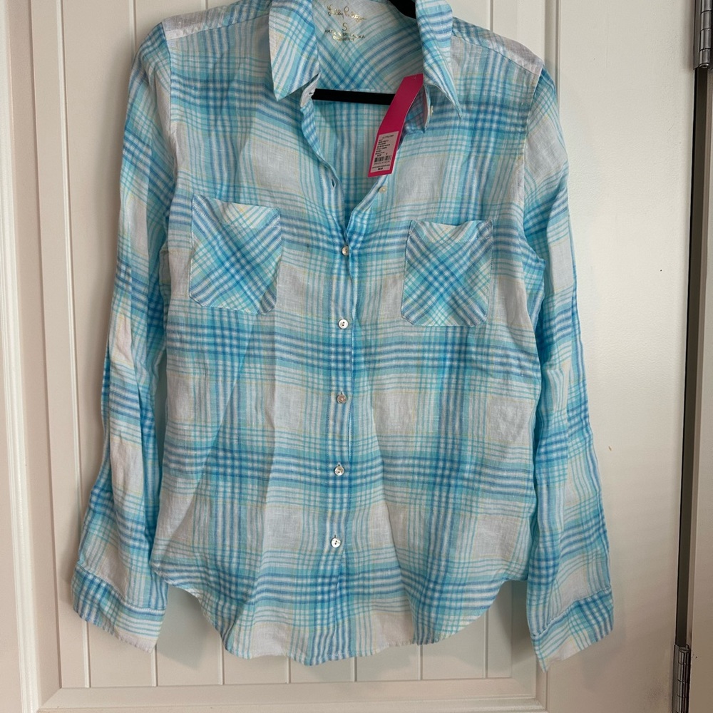 Lilly Pulitzer Blue Plaid Button-Up Shirt